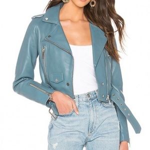 LTH JKT Mya cropped biker leather jacket, savanna blue Sz XS